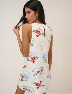 Cotton Rich Printed Crew Neck Mini Shift Dress