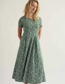 Cotton Rich Printed Midi Waisted Dress