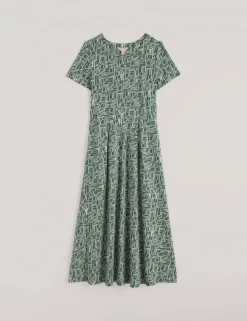 Cotton Rich Printed Midi Waisted Dress