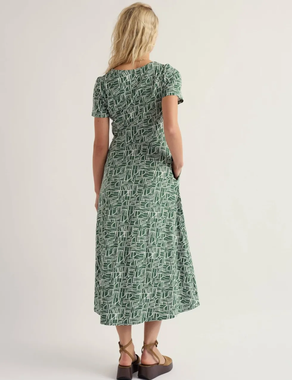 Cotton Rich Printed Midi Waisted Dress