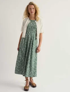 Cotton Rich Printed Midi Waisted Dress