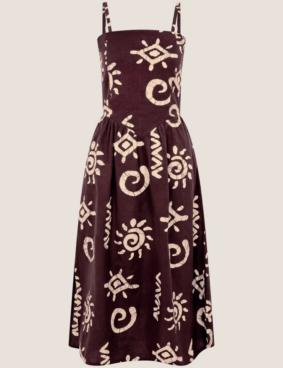 Cotton Rich Printed Midi Waisted Dress with Linen