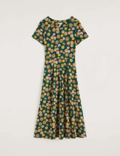 Cotton Rich Printed Midi Waisted Dress