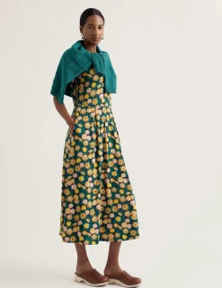 Cotton Rich Printed Midi Waisted Dress