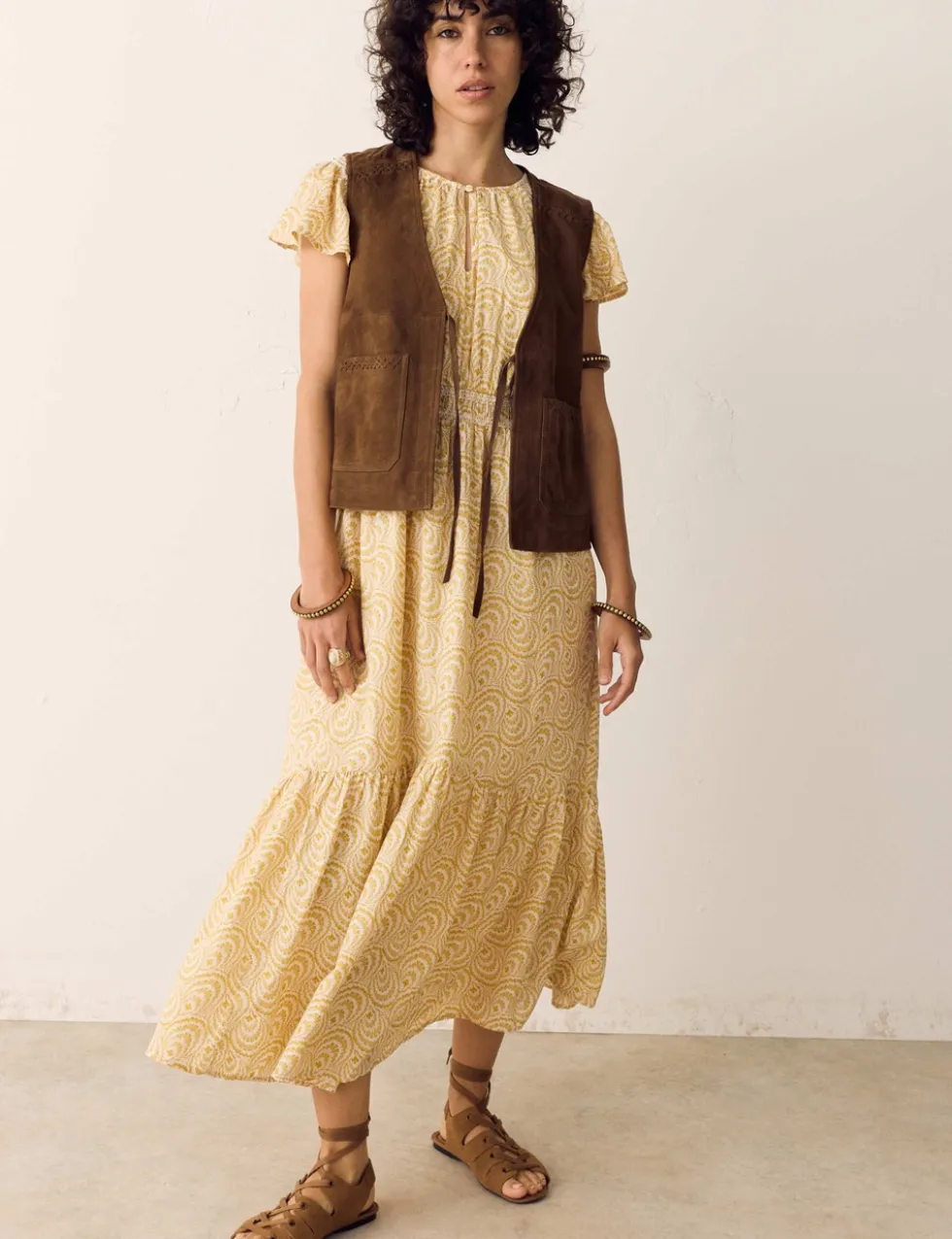 Cotton Rich Printed Midi Waisted Dress
