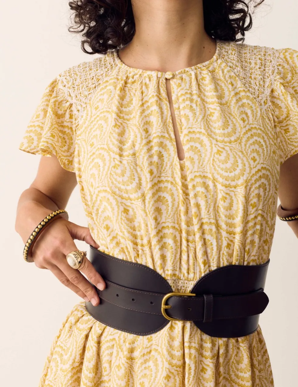 Cotton Rich Printed Midi Waisted Dress