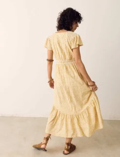 Cotton Rich Printed Midi Waisted Dress