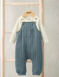 Cotton Rich Quilted Dungarees & Bodysuit Set (0-12 Mths)