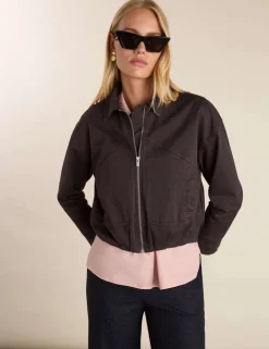 Cotton Rich Relaxed Cropped Bomber Jacket