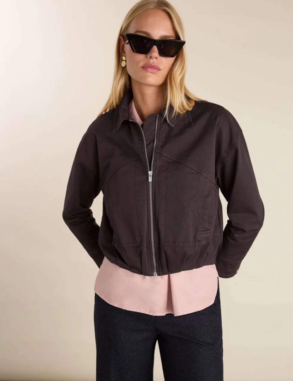 Cotton Rich Relaxed Cropped Bomber Jacket