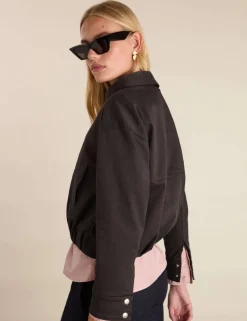 Cotton Rich Relaxed Cropped Bomber Jacket