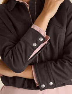 Cotton Rich Relaxed Cropped Bomber Jacket