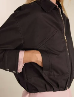 Cotton Rich Relaxed Cropped Bomber Jacket