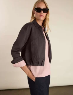 Cotton Rich Relaxed Cropped Bomber Jacket