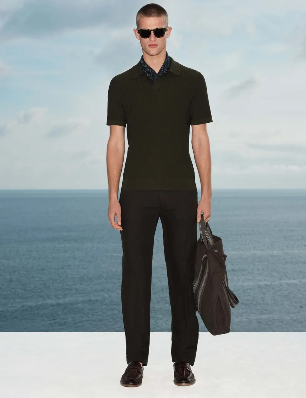 Cotton Rich Rib Texture Open Neck Polo Shirt