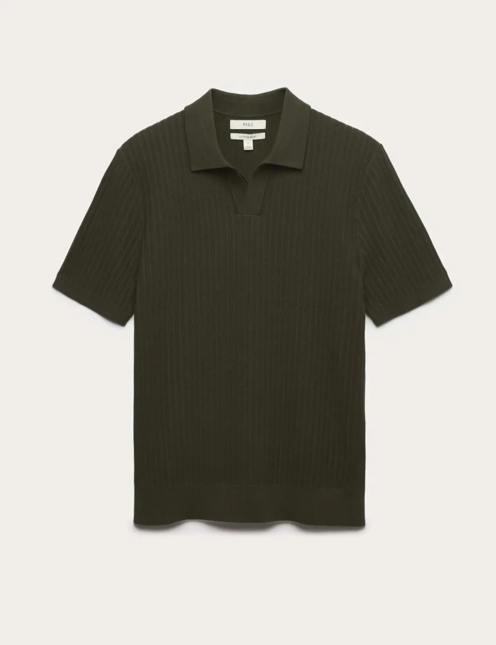 Cotton Rich Rib Texture Open Neck Polo Shirt