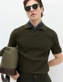 Cotton Rich Rib Texture Open Neck Polo Shirt