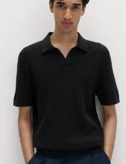 Cotton Rich Rib Texture Open Neck Polo Shirt