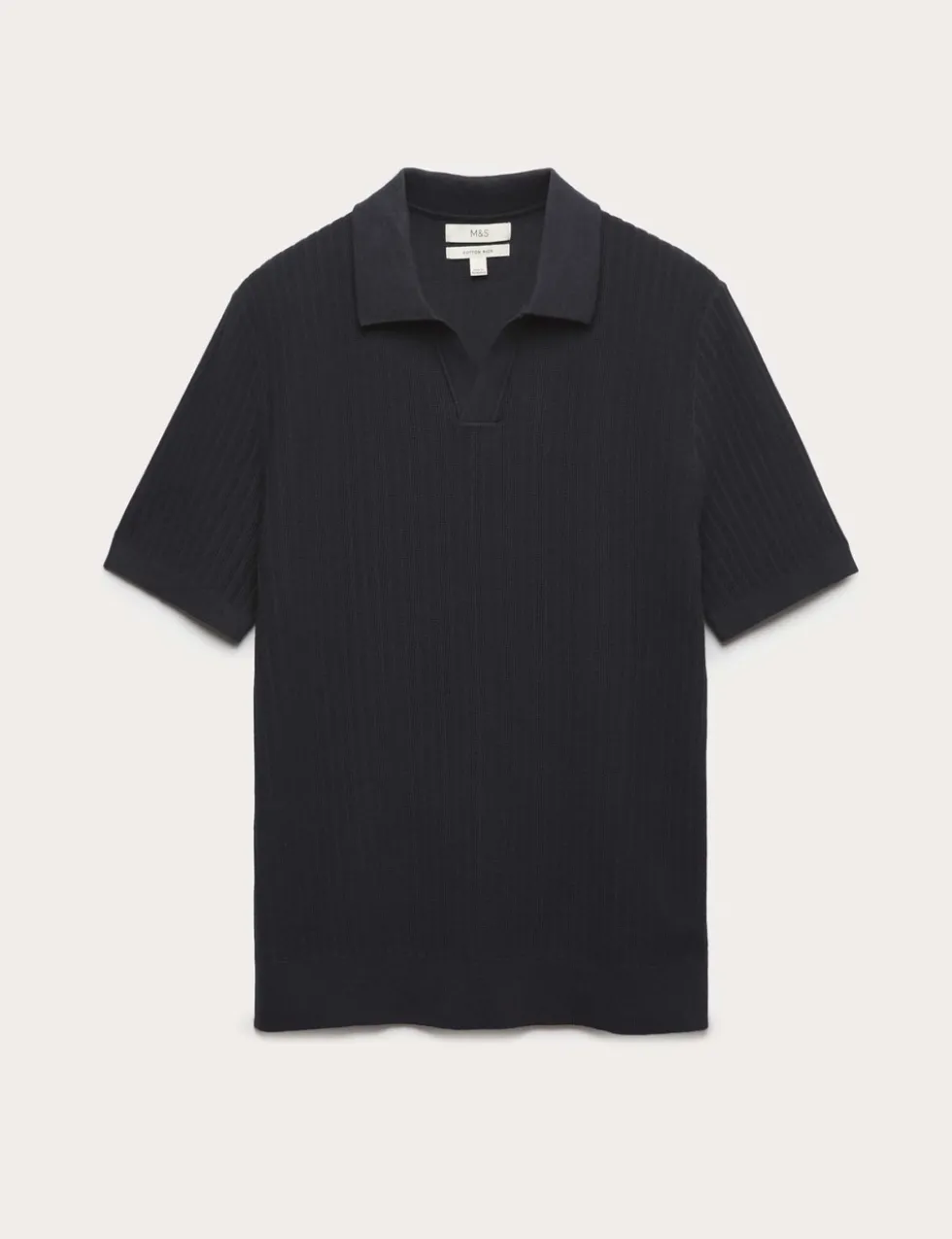 Cotton Rich Rib Texture Open Neck Polo Shirt