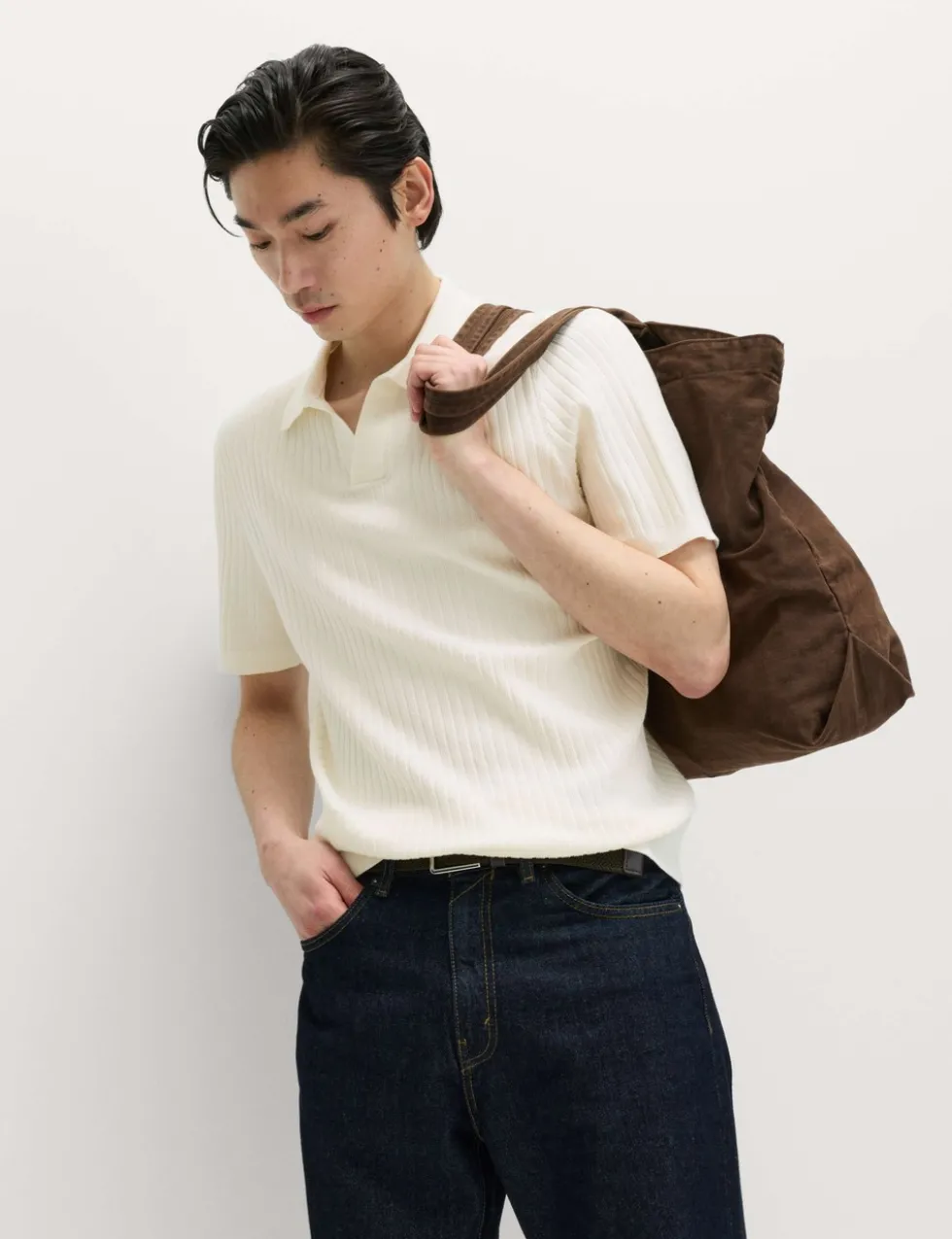 Cotton Rich Rib Texture Open Neck Polo Shirt