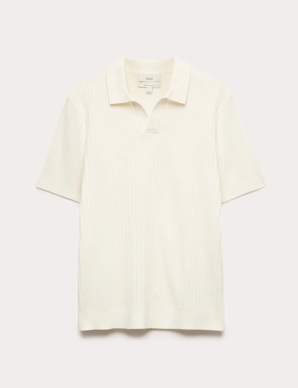 Cotton Rich Rib Texture Open Neck Polo Shirt