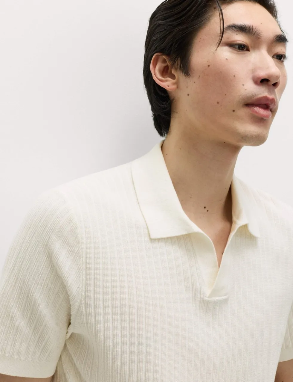 Cotton Rich Rib Texture Open Neck Polo Shirt
