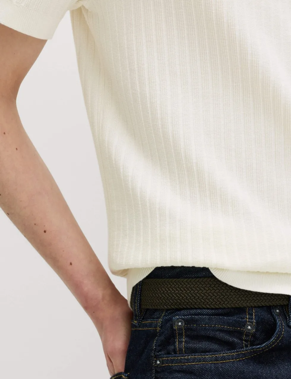 Cotton Rich Rib Texture Open Neck Polo Shirt
