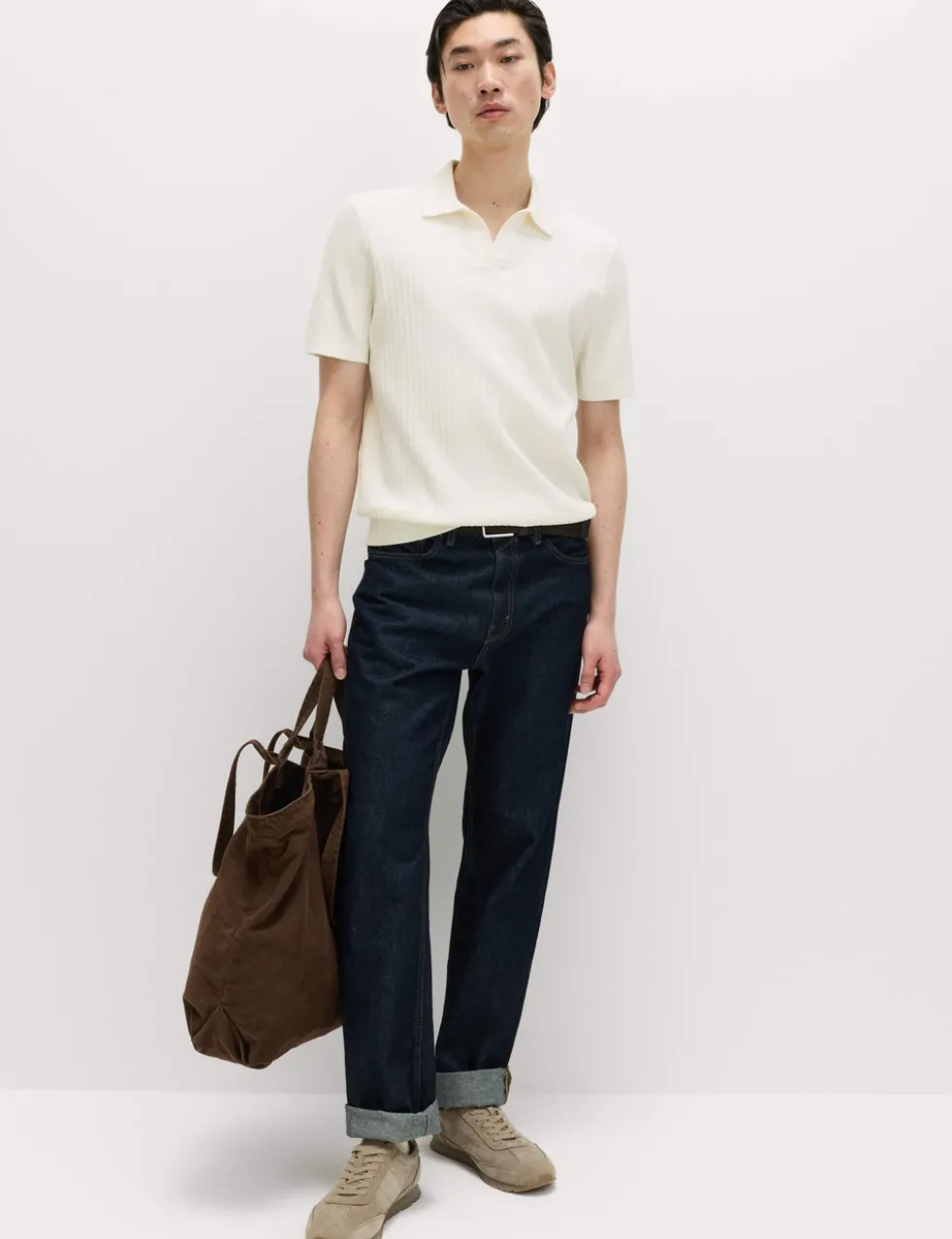 Cotton Rich Rib Texture Open Neck Polo Shirt