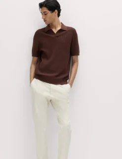 Cotton Rich Rib Texture Open Neck Polo Shirt