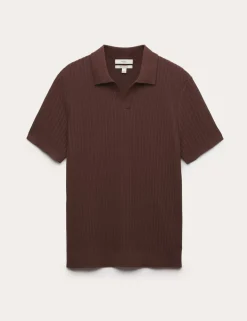 Cotton Rich Rib Texture Open Neck Polo Shirt