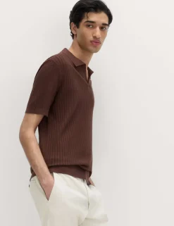 Cotton Rich Rib Texture Open Neck Polo Shirt