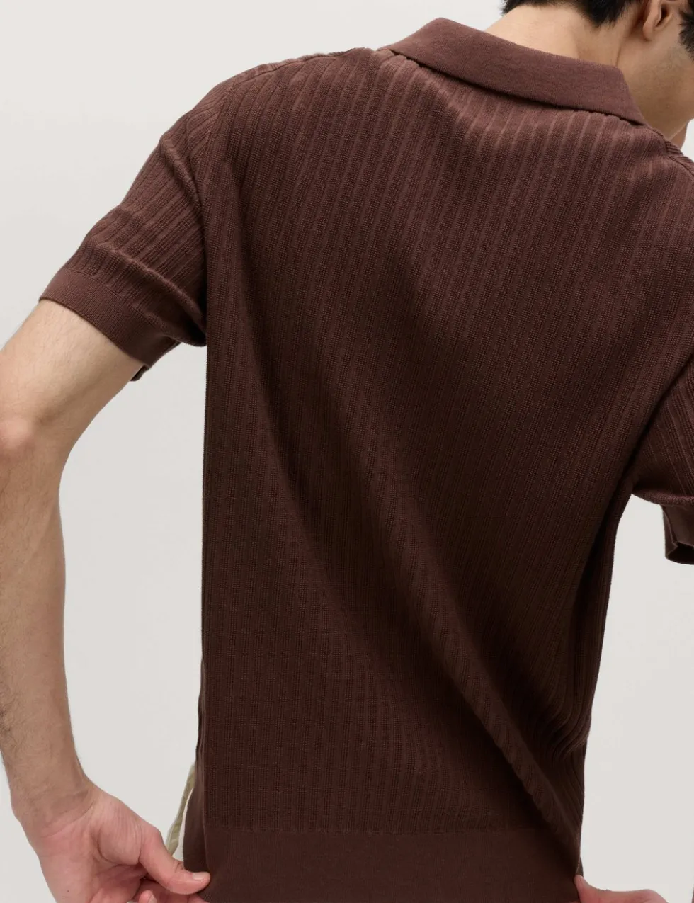 Cotton Rich Rib Texture Open Neck Polo Shirt