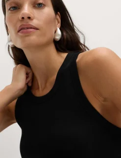 Cotton Rich Ribbed Bra Insert Midi Bodycon Dress