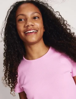 Cotton Rich Ribbed Fitted Crop T-Shirt (6-16 Yrs)