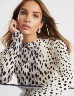Cotton Rich Ribbed Leopard Print Top