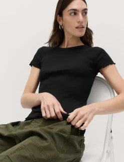 Cotton Rich Ribbed Lettuce Edge T-Shirt