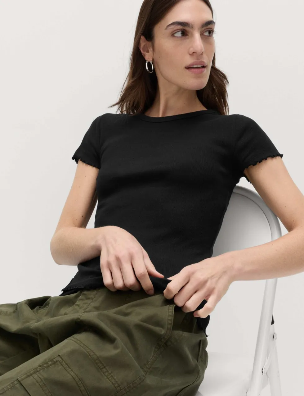 Cotton Rich Ribbed Lettuce Edge T-Shirt