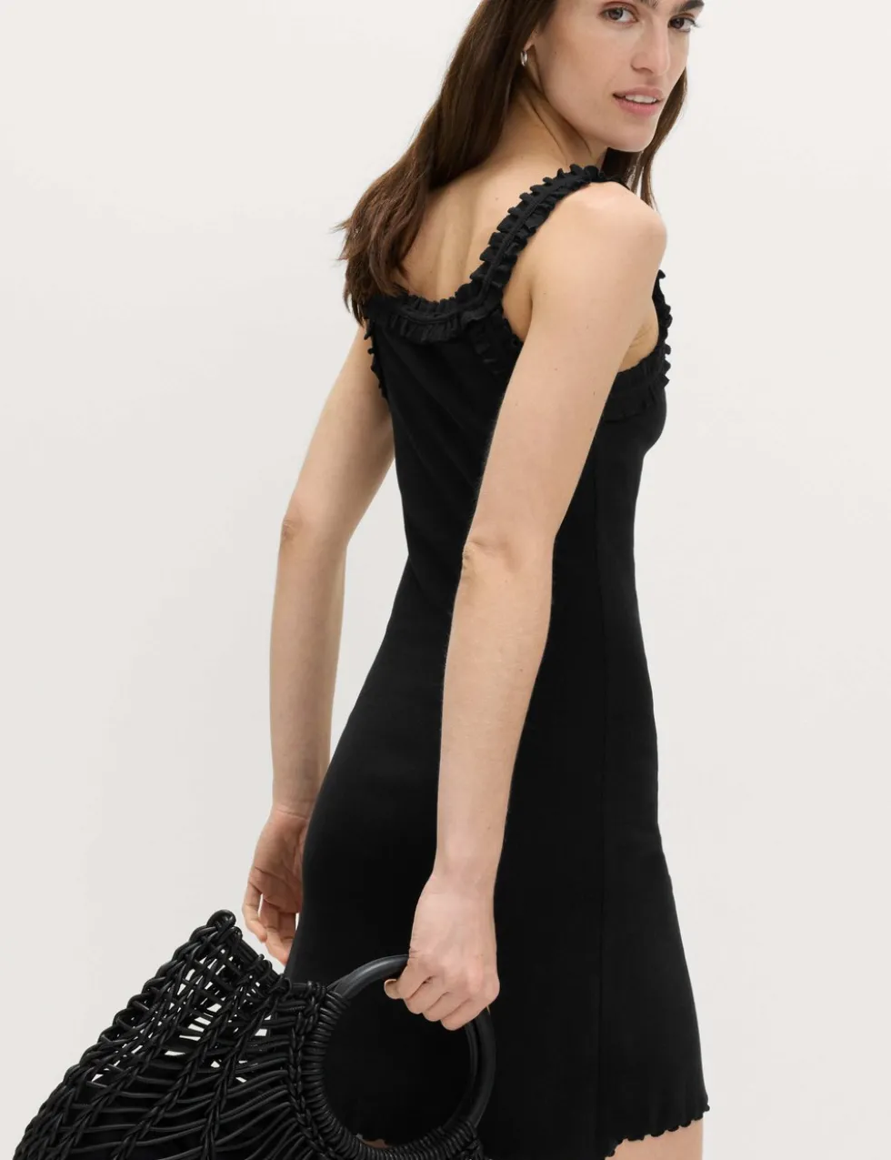 Cotton Rich Ribbed Ruffle Mini Slip Dress