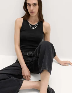 Cotton Rich Ribbed Scoop Neck Bra Vest Top