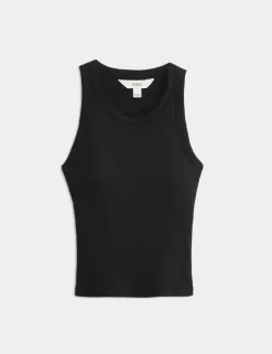 Cotton Rich Ribbed Scoop Neck Bra Vest Top