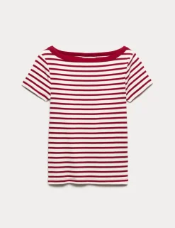 Cotton Rich Ribbed Slash Neck T-Shirt