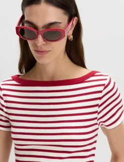 Cotton Rich Ribbed Slash Neck T-Shirt