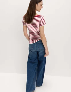 Cotton Rich Ribbed Slash Neck T-Shirt