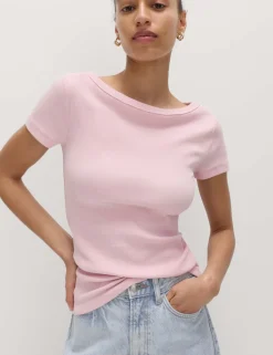 Cotton Rich Ribbed Slash Neck T-Shirt