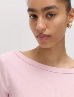 Cotton Rich Ribbed Slash Neck T-Shirt