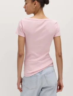 Cotton Rich Ribbed Slash Neck T-Shirt