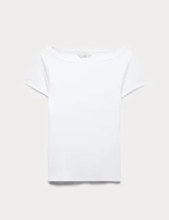Cotton Rich Ribbed Slash Neck T-Shirt