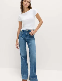 Cotton Rich Ribbed Slash Neck T-Shirt