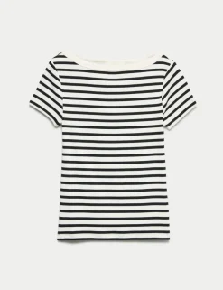 Cotton Rich Ribbed Slash Neck T-Shirt