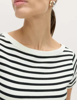Cotton Rich Ribbed Slash Neck T-Shirt